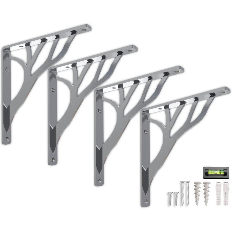 Supports rustiques pour tablette en L rustique par Balin Designs (chrome) pour tablettes de 8 po à 10 po - Supports de cheminée décoratifs en métal robustes - Installation facile avec la quincaillerie incluse - Ensemble de 4