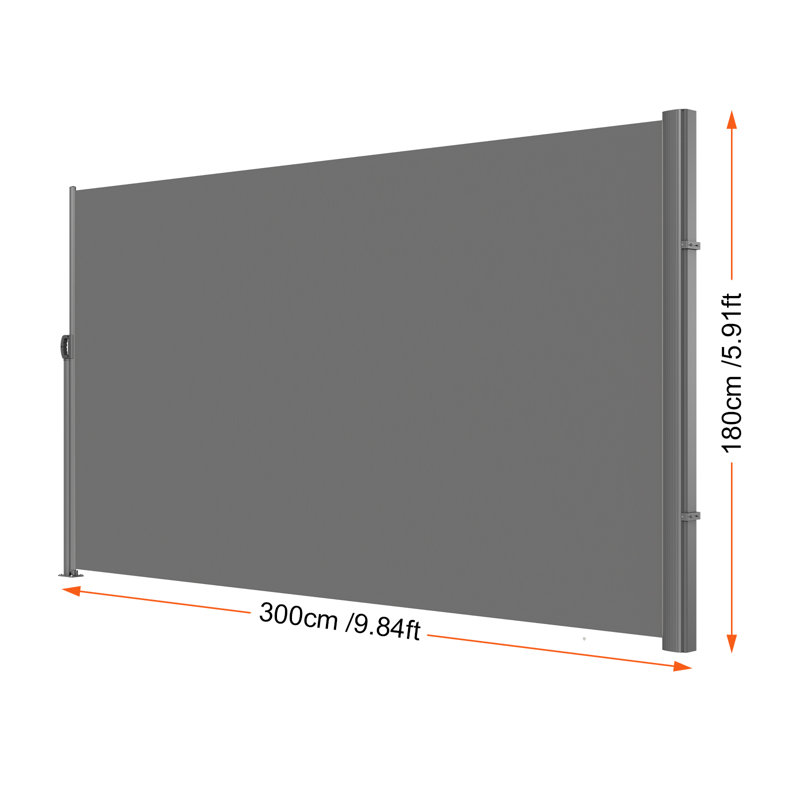 Auvent latéral rétractable manuel l 9 pi 8 po x P 1 pi, H 70,8 po x l 118 po x P 2 po, Blanc
