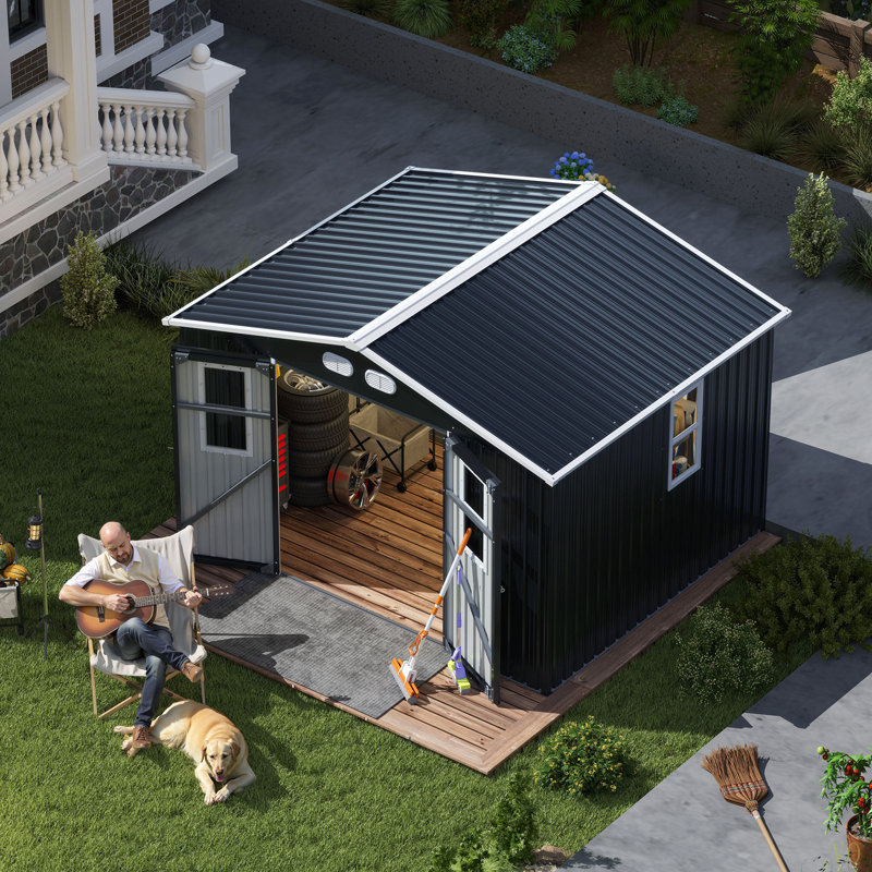 Outdoor Storage Shed, 8X10  Protective Film, Four Daylight Windows Lockable Doors,A Practical And Thoughtful Gift, 10' x 8'