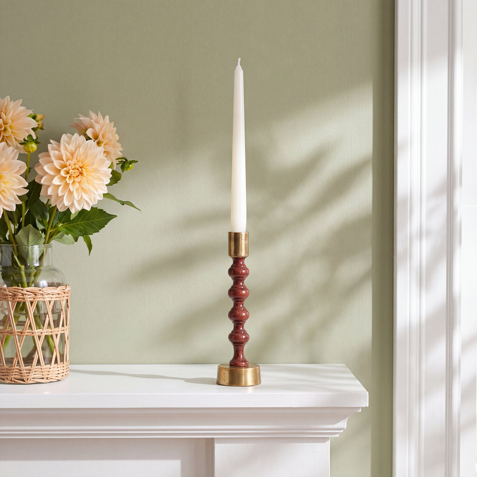 Sharma Crimson Gold Rounded Candlestick- Tall, 9" H x 3" W x 3" D