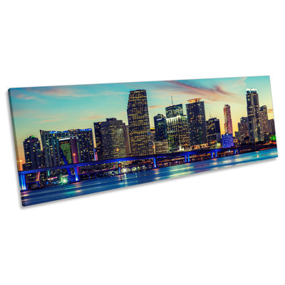 Miami Florida Skyline City - Wrapped Canvas Panoramic Art Prints