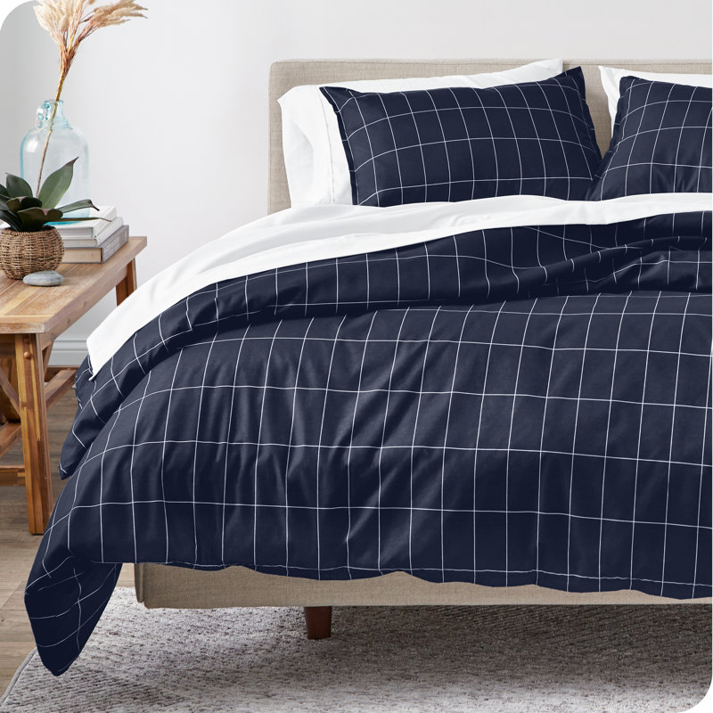 Grid Modern & Contemporary Duvet Cover, Queen Duvet Cover + 2 Standard Shams, Midnight/White 