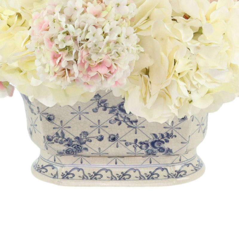 Hydrangeas and Viburnum in Decorative Vase