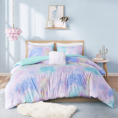 Watercolor Tie Dye Printed Duvet Cover Set With Throw Pillow