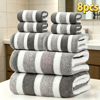 Ensemble de serviettes de bain en ratine moelleuse, paquet de 8/16/24 serviettes de bain de qualité hôtelière, comprend 2 serviettes de bain, 2 serviettes à main et 4 débarbouillettes, serviettes ultra douces, à séchage rapide, très absorbantes, résistantes à la décoloration et à l'usure pour la maison, les dortoirs, Maison d'amis, hôtel et sauna