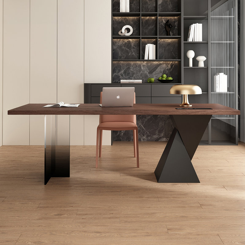 Bureau en bois massif noir avec structure en acrylique, H 29,5 po x l 78,7 po x P 31,5 po