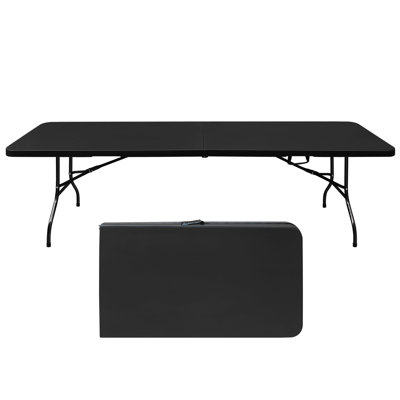 Table pliante portative 8 pi en noir. Robuste pour les pique-niques. Imperméable. Capacité de charge élevée. Table de choix intérieure / extérieure. Plastique, camping, pique-nique. Imperméable, polyvalent