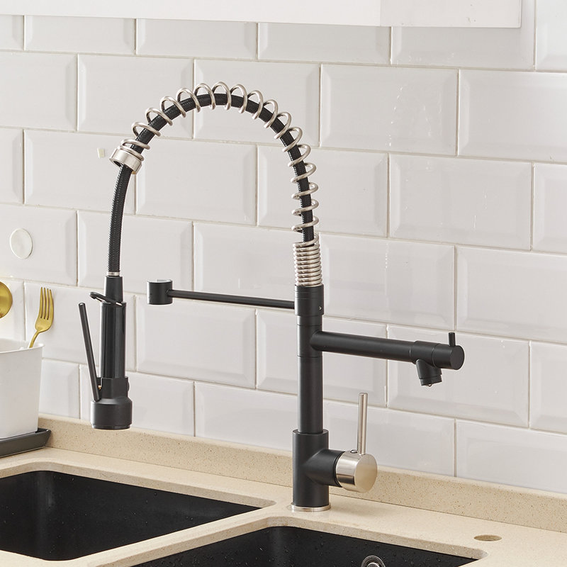 Kitchen Faucet With Pull Down Sprayer, Single Handle Single Lever Kitchen Sink Faucet, Black/Silver