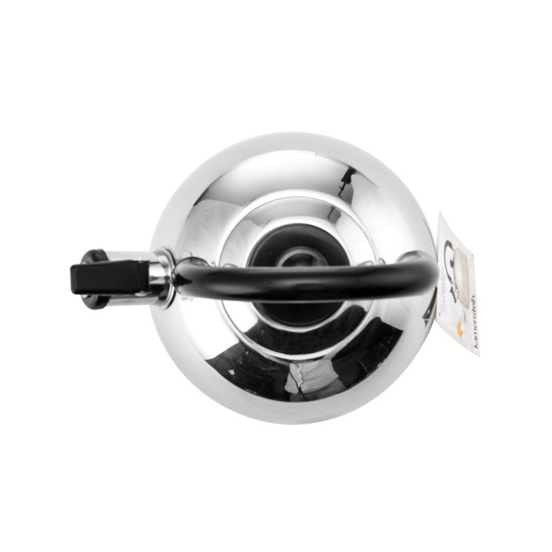 Polished Stainless Steel Whistling Tea Kettle with Black Handle