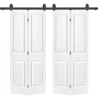 48 po X 80 po Porte de grange double 2 panneaux en MDF apprêté 2 panneaux avec trousse de quincaillerie coulissante