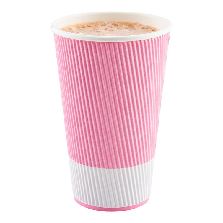 500-CT Disposable Red 16-oz Hot Beverage Cups with Ripple Wall Design: No Need for Sleeves - Perfect for Cafes - Eco-Friendly Recyclable Paper