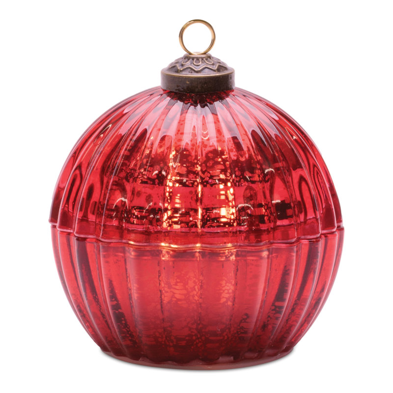 Glass Ornament with LED Candle Inside 4"D, Rouge