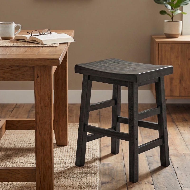 Tabouret de comptoir en bois d'acacia massif 26 po Durango, noir, Black, Tabouret de comptoir (siège d'une hauteur de 26 p