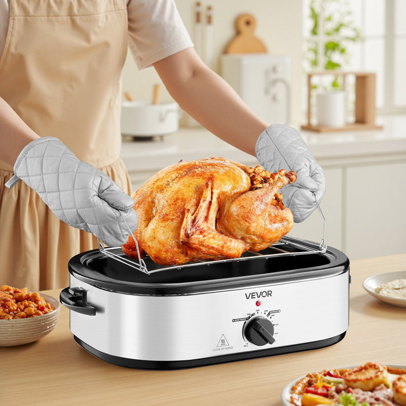 Electric Roaster Oven 18QT Electric Turkey Roaster with Self-Basting Lid, Silver/Black
