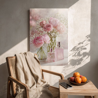 Luxury Blush Pink Peony & Perfume Canvas Print - Urban Studio