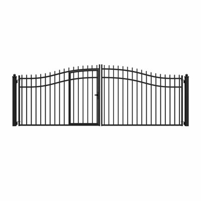 Steel Dual Swing Driveway Gate with Built-In Pedestrian Door - VIENNA Style