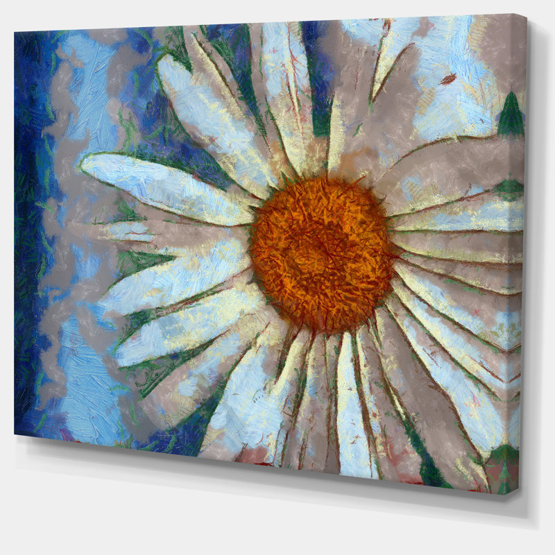 Fleurs de camomille blanches dessinées à la main - impression sur toile tendue, H 30 po x l 40 po