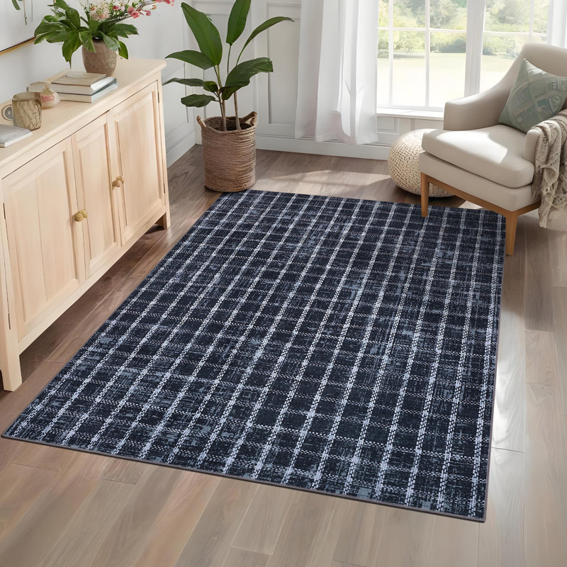 Modern Area Rug Checkered Rug Washable,Non-Slip Carpet for Living Room,Bedroom,Kitchen,Hallway mark Resistant Indoor Floor Mat