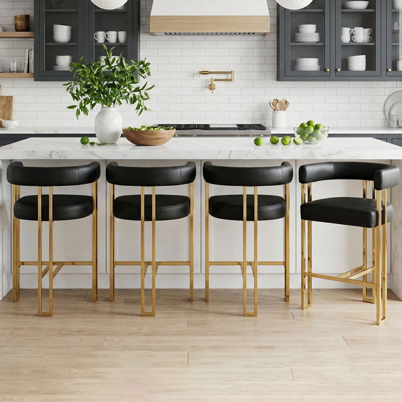 25" Luxurious Faux Leather Gold Tripod Base Arm Counter Stool