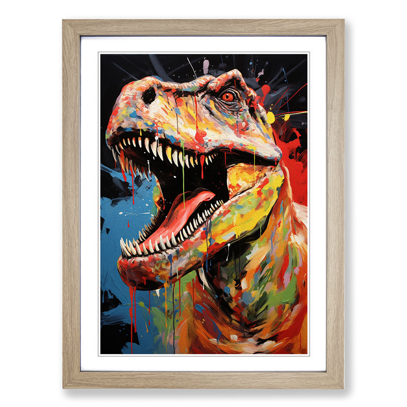 XYZ-FRM-V1223-1660 Tyrannosaurus Rex Dadaism - Single Picture Frame Print on Wood, 46cm H x 34cm W x 2cm D, Oak