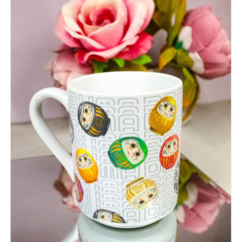 Tasse à café japonaise avec tasse à tuffeau Daruma Talisman Of Luck And Perseverance