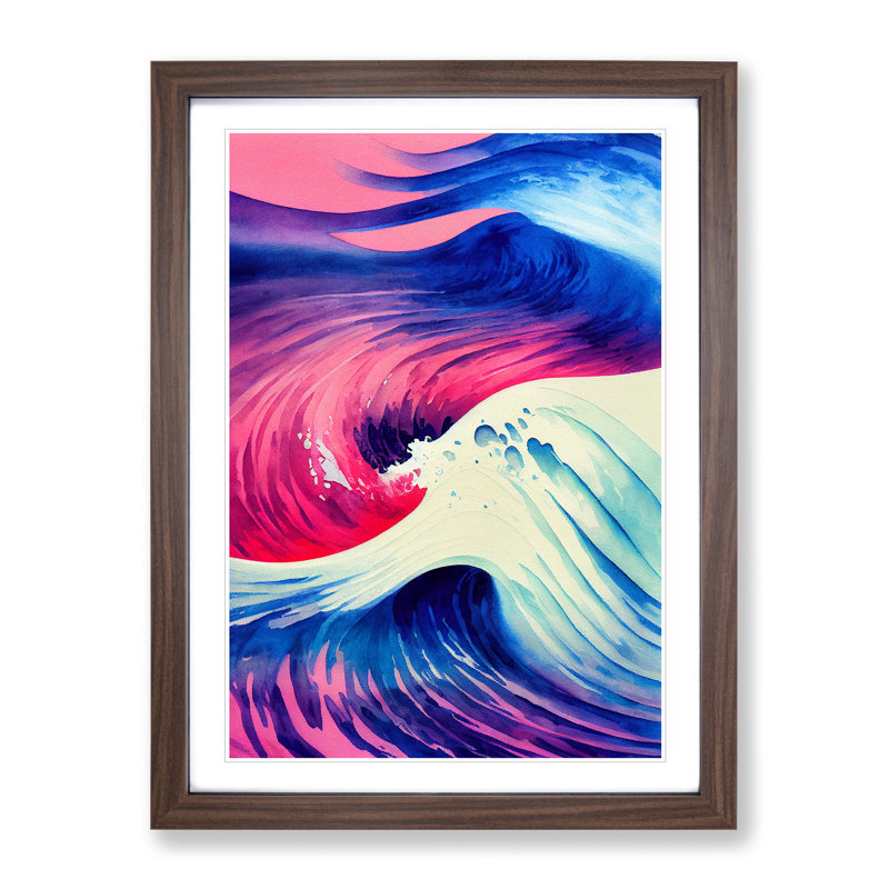 Ocean Wave In Colour No.2 - Single Picture Frame Painting, 64cm H x 46cm W x 2cm D, Walnut Framed