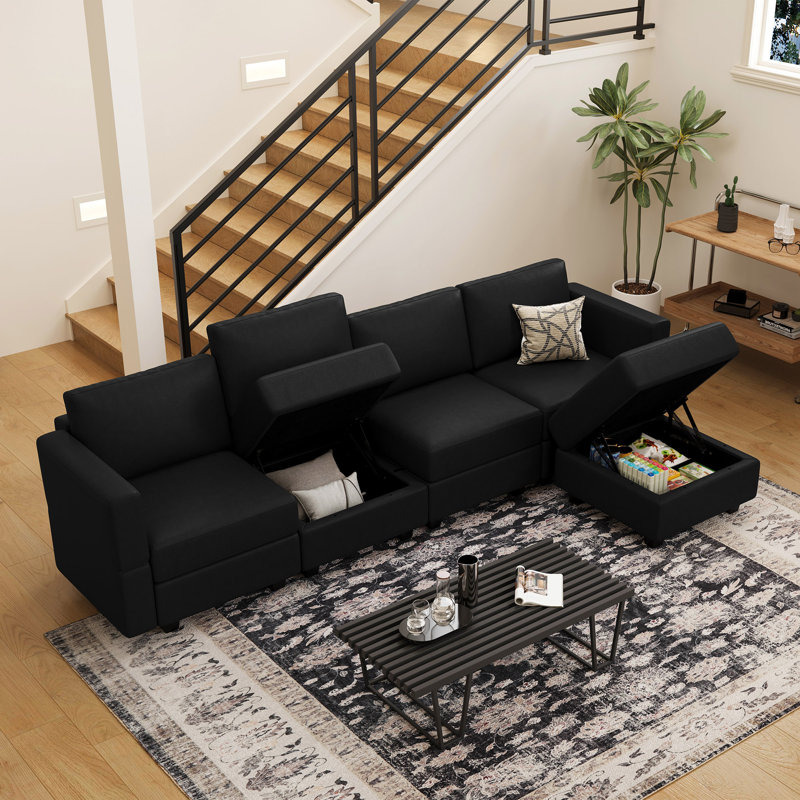 Canapé modulaire en faux cuir Colusa, Noir