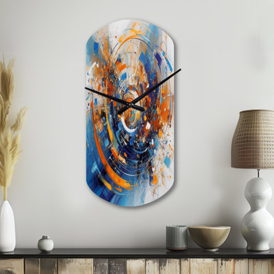 Blue And Orange Space - Cylinder Surrealism Landscape Metal Wall Clock, Asymmetrical Clock Print