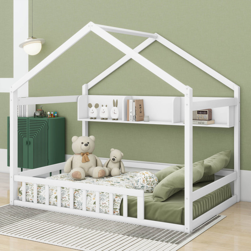  Lit en bois avec tablette de rangement Alexisia, Blanc