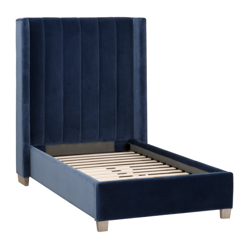Lit plateforme tapissier Taiyab, Bleu, Simple