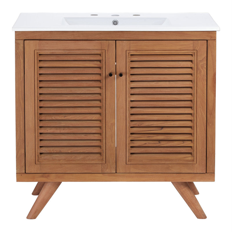 Natural Teak Wood 36" Bathroom Vanity with Ceramic Sink