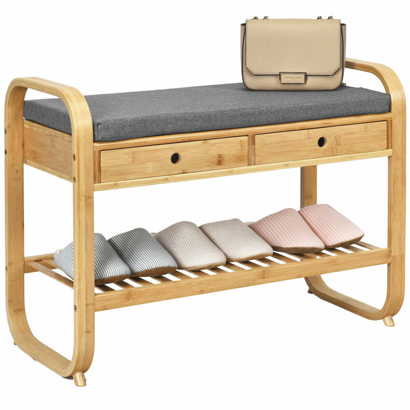 Shept Mallet Upholstered Bench with Shelves