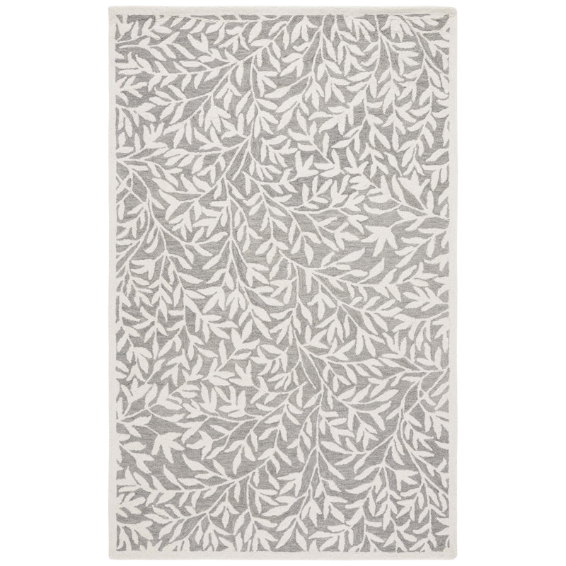 Martha Stewart Hand Tufted Wool/Cotton Floral Rug in Gray/Ivory/Grey/Ivory, Rectangle 5' x 8'