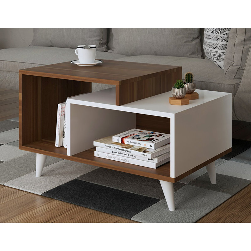 Davon Four Leg Coffee Table with Storage, White/Brown