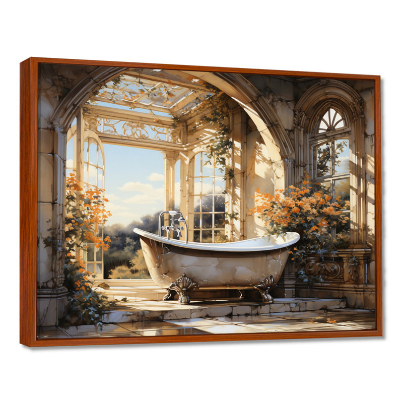 Bathroom Golden Luxe I - Bathroom Wall Art, 30" H x 40" W x 1.5" D, Brown Floater Framed