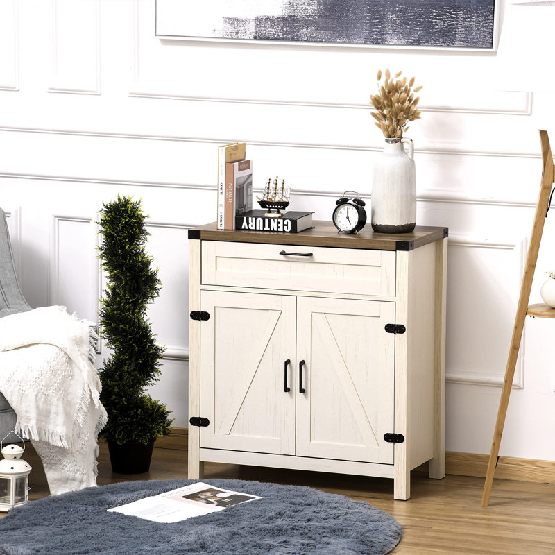 Buffet avec tiroir et rangement, Blanc patiné