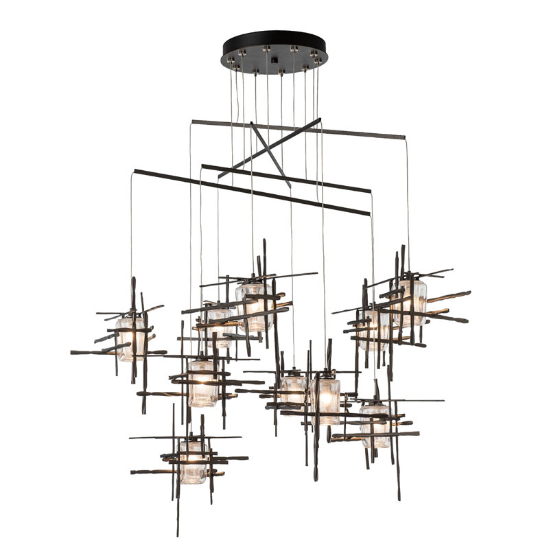 Tura 10-Light Mobile Pendant - Dark Smoke - Long Overall Height - Seeded Glass, Oil Rubbed Bronze, 92"
