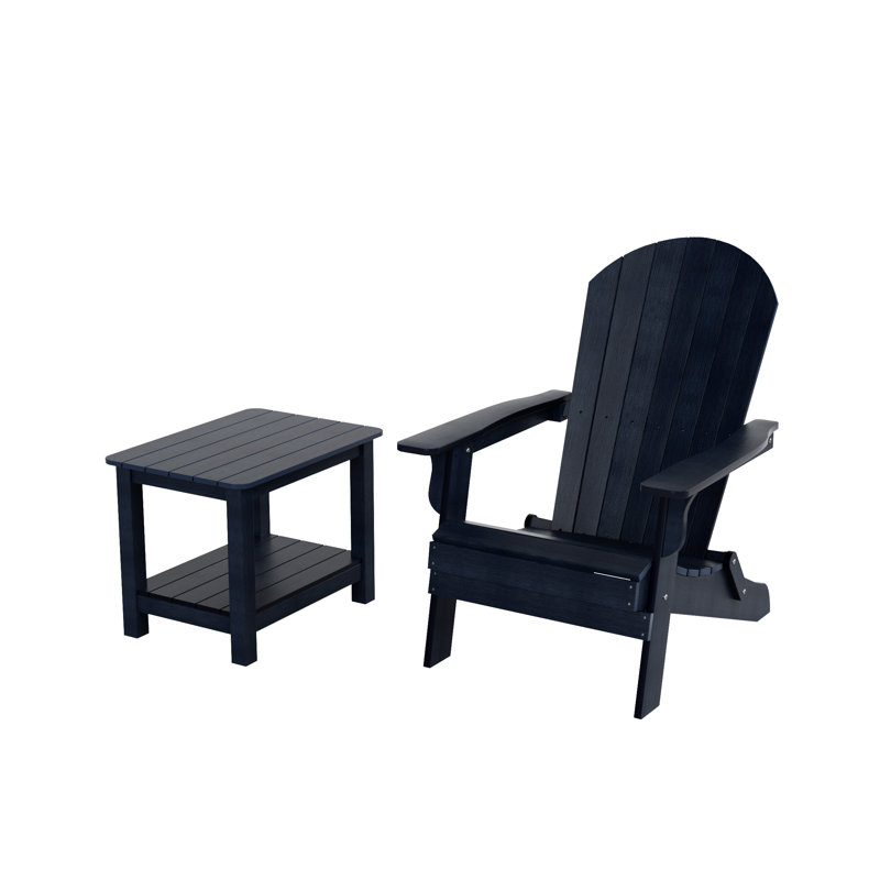 Arrlo Foldable Outdoor Adirondack Chair With Table, Navy