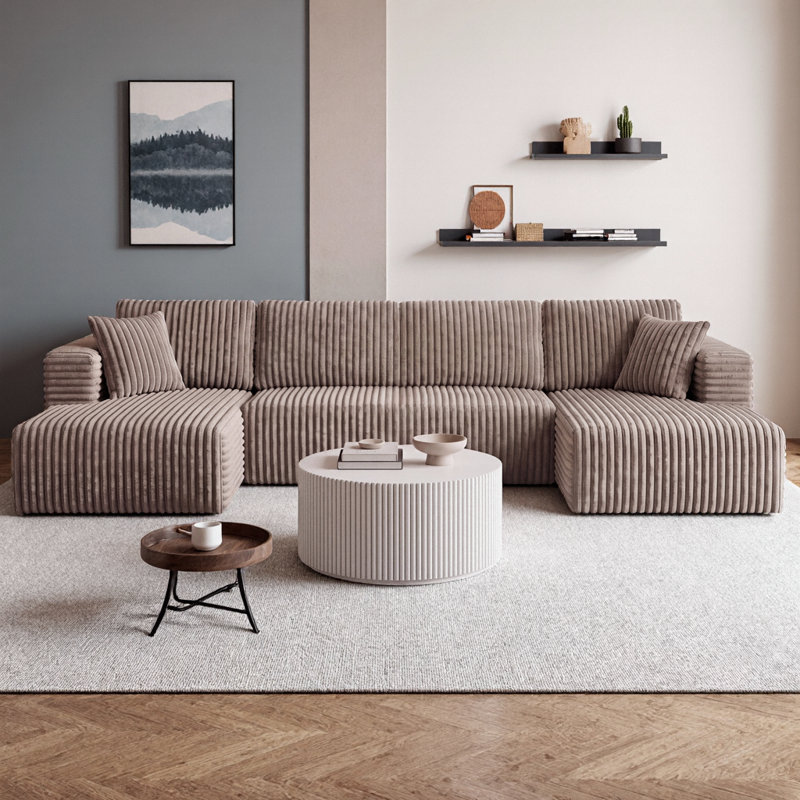 Canapé modulaire en U en forme de U, canapé en velours côtelé compressé de 130 po, canapé-lit minimaliste moderne pour le salon et la chambre à coucher, canapé en mousse moelleuse à 4 places, peu encombrant, aucun assemblage requis