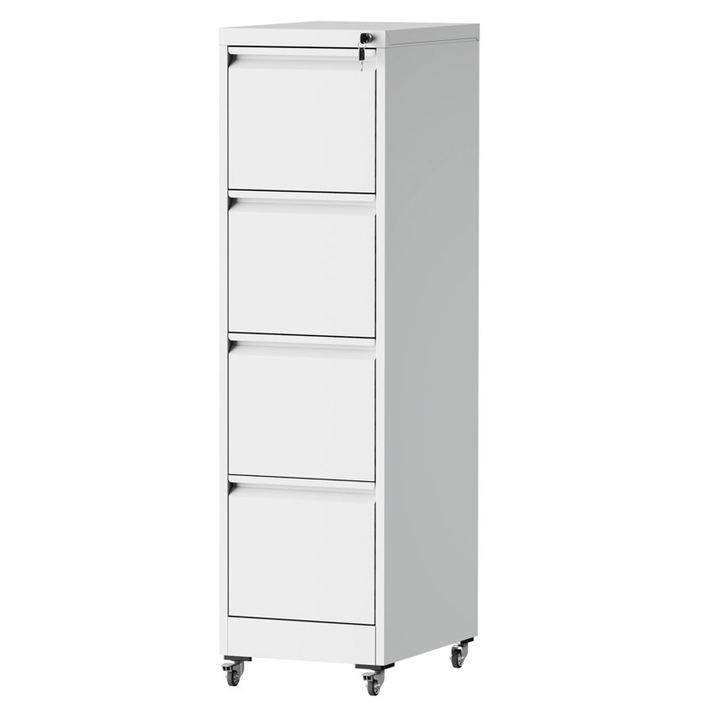 Classeur à 4 tiroirs sur roulettes blanc, métal, barre réglable pour le format lettre, système d'inclinaison, assemblage simple, armoire verticale nécessitant peu d'entretien, blanc, documents et objets de rangement sécurisés, caractéristique,