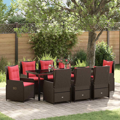  Ensemble de salle à manger de jardin avec coussin 9 pièces