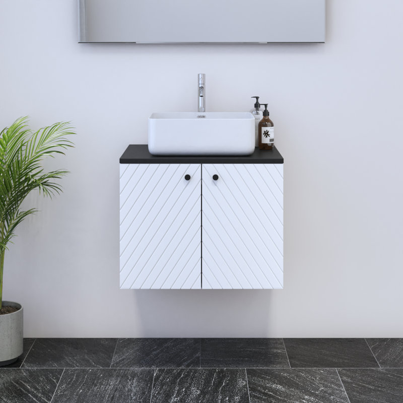 Ensemble de meuble-lavabo simple 23,6 po avec plateau Karaya, Noir