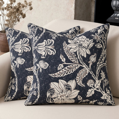 100%Cotton Vintage Floral Throw Pillow Covers. Modern Farmhouse Square Pillowcases for Couch Sofa Bed （Set of 2)