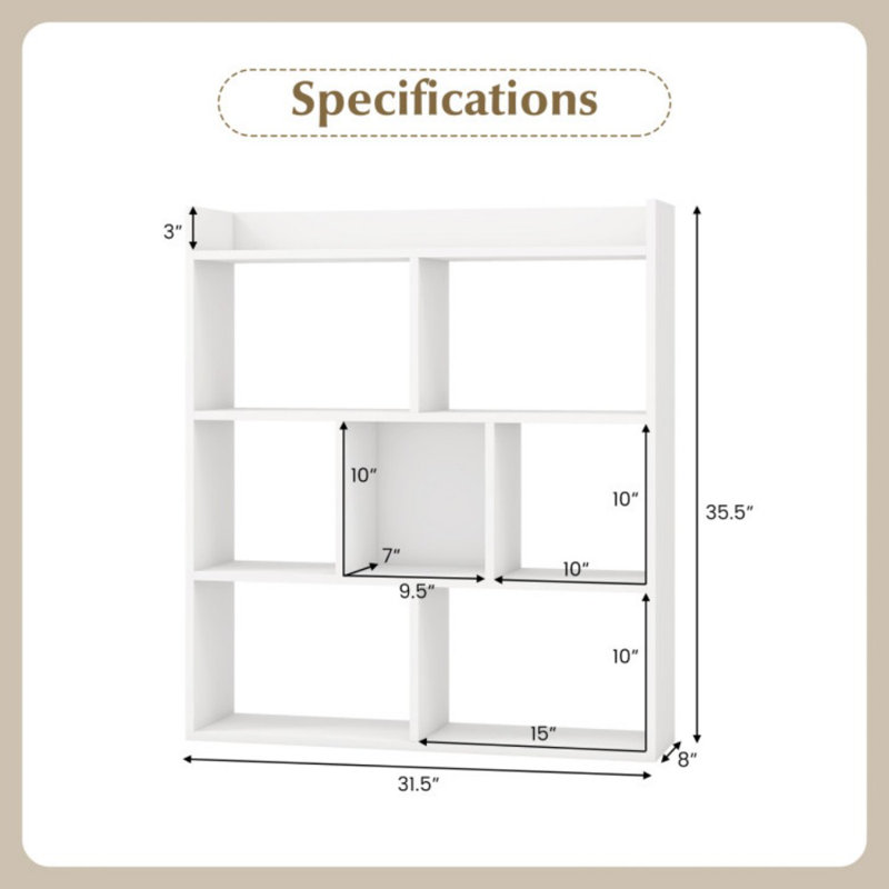 Costway 1 Pcs 7-cube Bookcase Open Storage Shelf With Anti-tipping Kits For Living Room, White