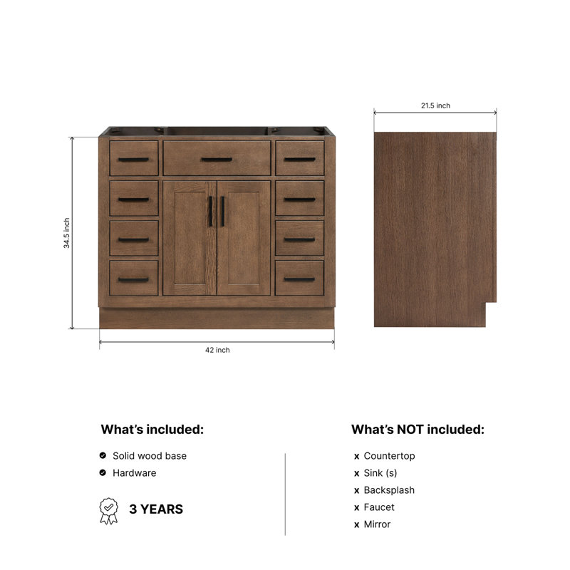 42" Single Bathroom Vanity Base only, Brown Oak