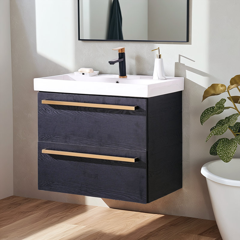 Meuble-lavabo flottant moderne 30 po à grain de bois noir