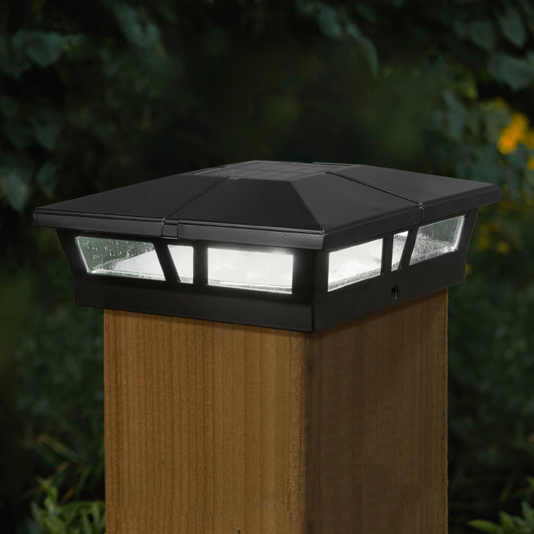 1-Pack Solar LED White x Vinyl PVC Wood Square Fence Post Cap Deck Outdoor Garden Light… - 1
