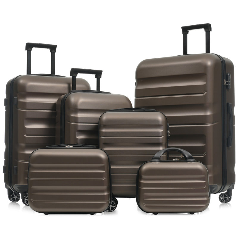 Ensemble 6 pièces de valises rigides en ABS - Valises légères et durables avec deux roues pivotantes, tailles de bagage à main et pour bagages