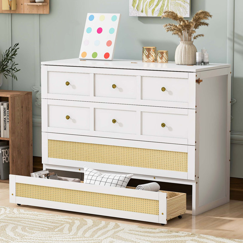 Lit escamotable double avec grands tiroirs, Blanc