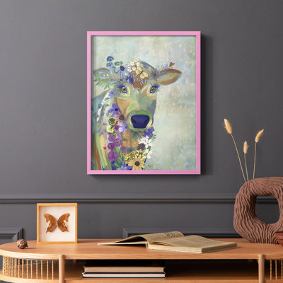 Fantastic Florals Cow, reproduction encadrée - bois massif